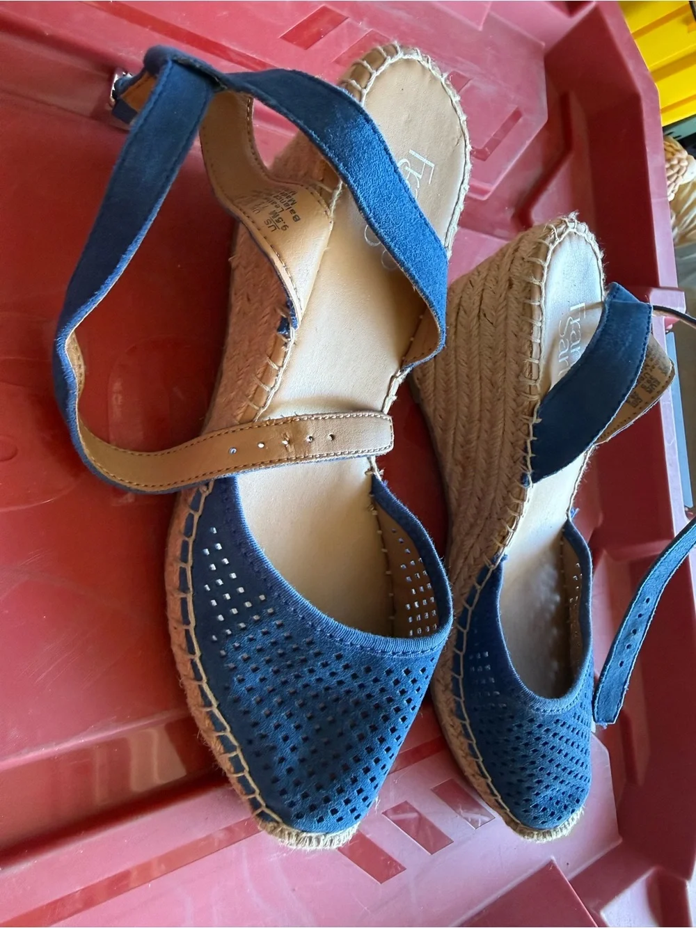 Franco Sarto Blue Perforated Espadrille Sandals with Ankle Strap